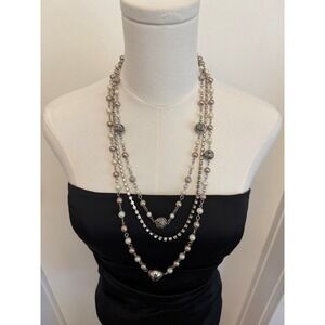 Vintage Y2K Cookie Lee Multi Strand Rhinestone Floating Faux Pearl Necklace